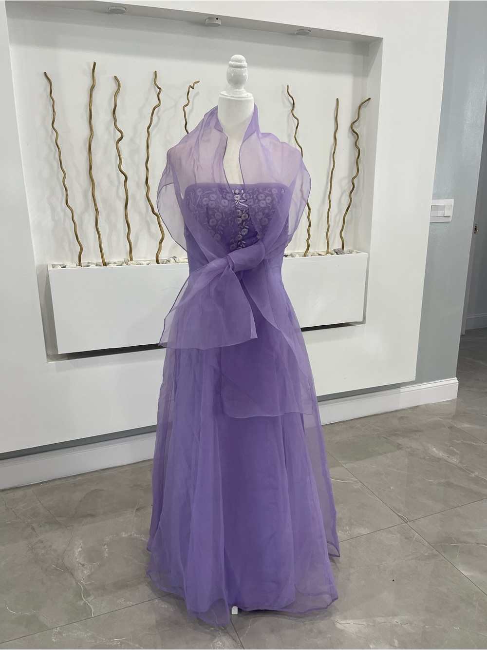 MORL LEE  Lavender Strapless Organza Evening Gown